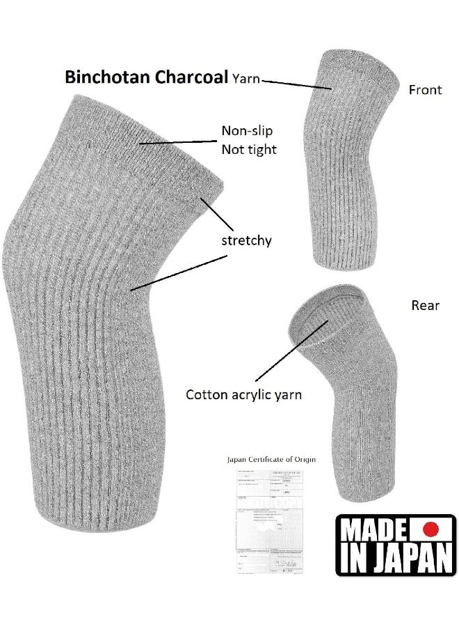 SENIOR ICARE Knee Warmers, Elastic Cotton Knee Sleeves - For Women, Men, Circulation Improvement and Joint Pain Relief for Arthritis Knees, Knitted Binchotan Charcoal Yarn, One Pair, Made in Japan - Image 2